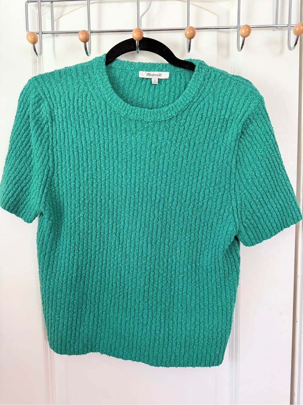 Madewell Teal Textured Short Sleeve Crew Sweater